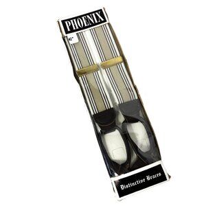 Phoenix Vintage 80’s tan white brown stripe Button Down Suspenders NOS  NWT